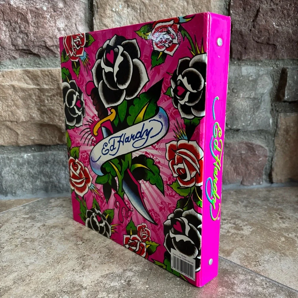 Vintage Ed Hardy Lisa Frank Vibrant Floral 3 Ring Binder